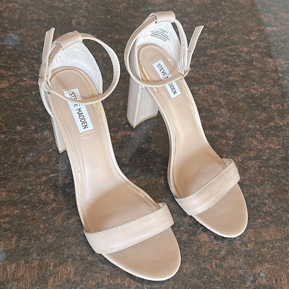 Steve Madden Carrson Leather Nude Block Heels 🤎 - Picture 1 of 9
